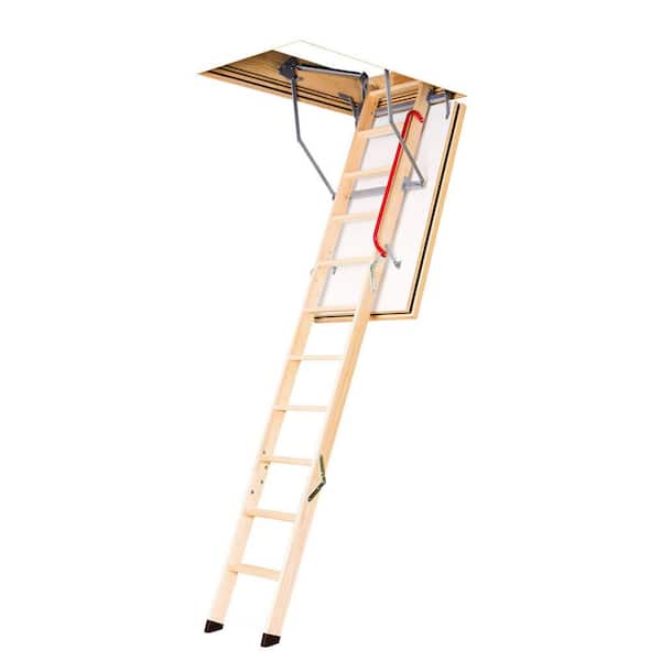 Fakro LWF Fire-Rated Insulated Wood Attic Ladder 7 ft. 5 in. - 8 ft. 11 in., 25 in. x 47 in. with 350 lbs. Load Capacity