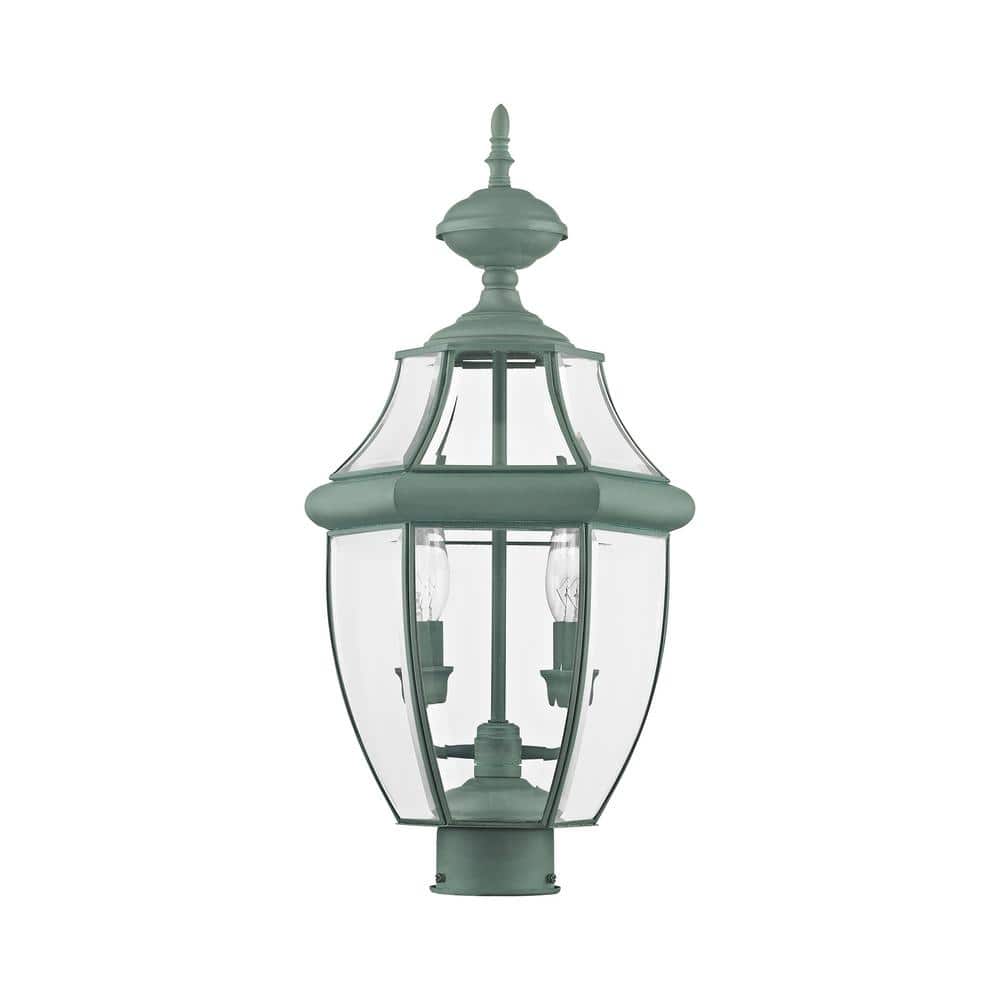 Verdigris Brass 2-Light Outdoor Post Lantern with Clear Glass