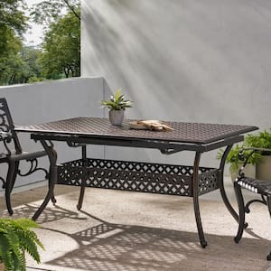 64 in. Black Rectangle Aluminum Outdoor Dining Table Expandable Table with Umbrella Hole