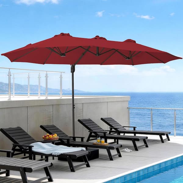 9 ft. x 15 ft. Cantilever Patio Umbrella with Sandbag Base, Tilt Adjustment and Large Outdoor Shade Canopy in Red