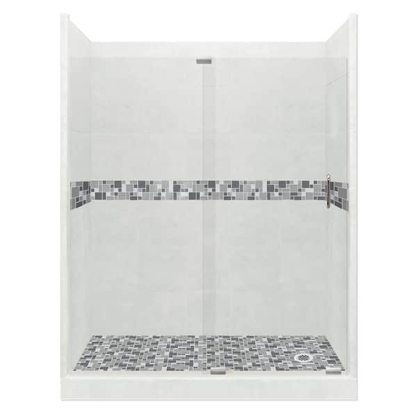 American Bath Factory Newport Grand Slider 32 in. x 60 in. x 80 in. Right Drain Alcove Shower Kit in Natural Buff and Chrome Hardware