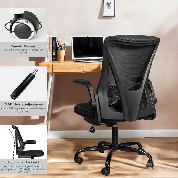 FENBAO Black Armless Office Chair Breathable Mesh Covering Silent