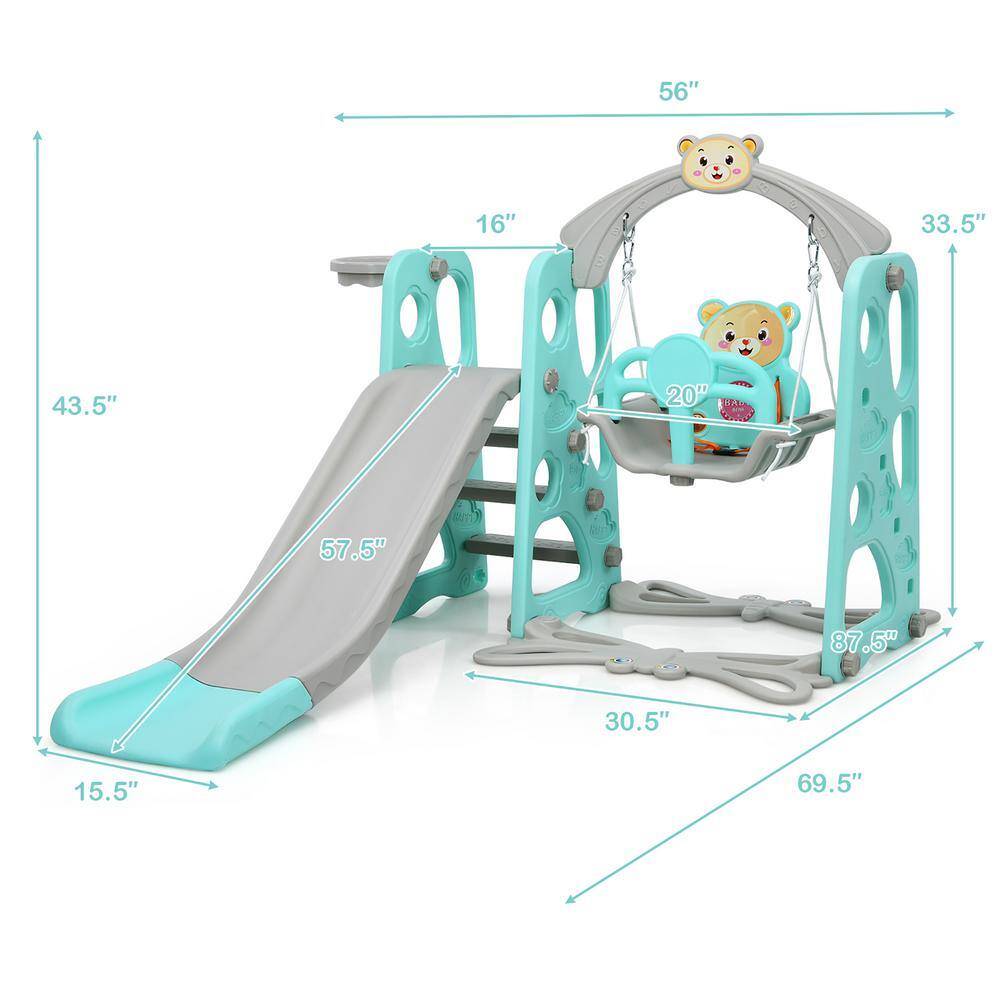 Green 4-in-1 Toddler Climber and Swing Set with Basketball Hoop