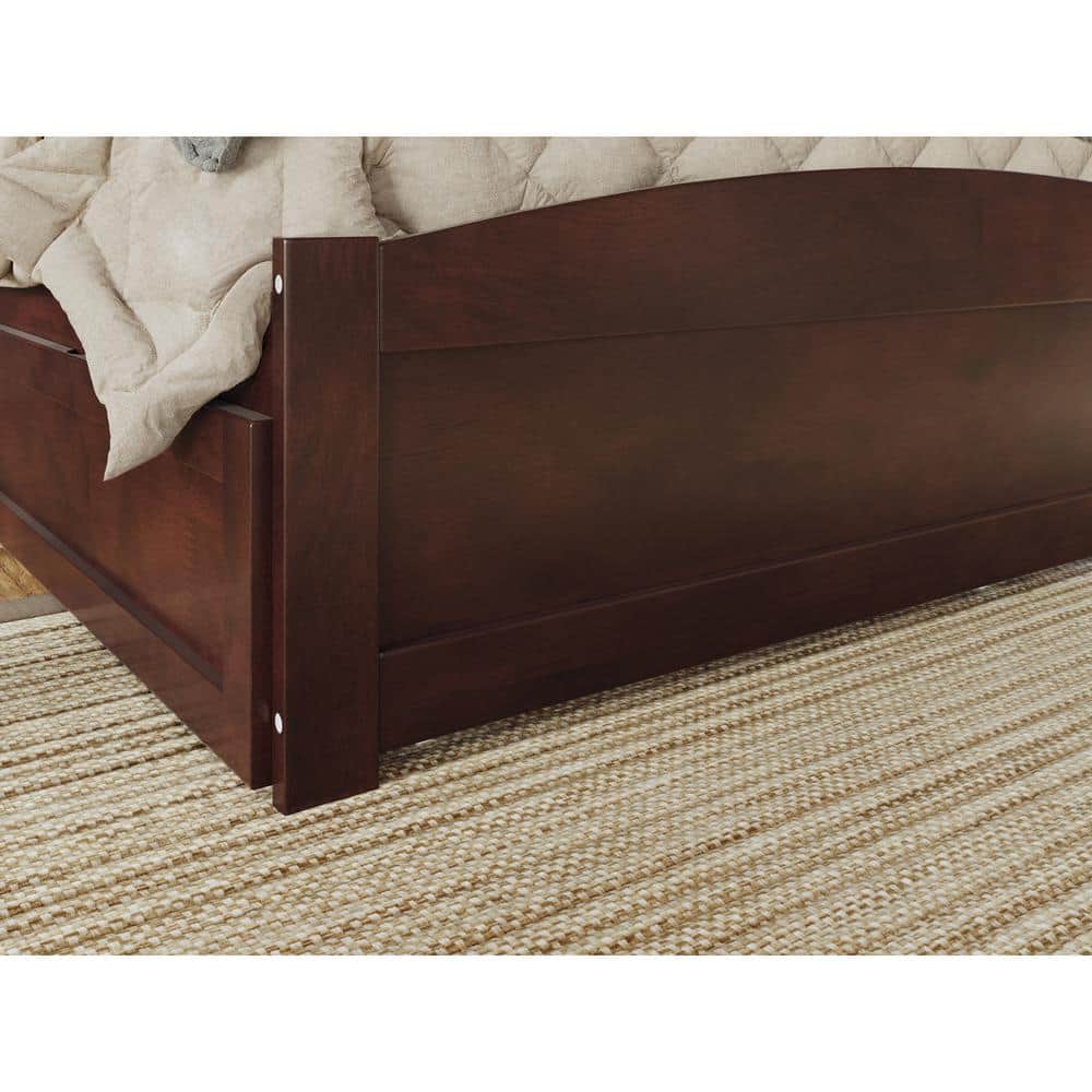 Walnut Full Platform Bed with Trundle and Slatted Headboard