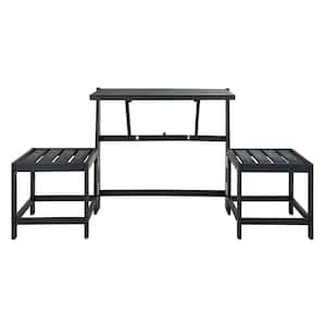 Belamy 63 in. 2-Person Dark Slate Grey Acacia Wood Outdoor Bench/Table
