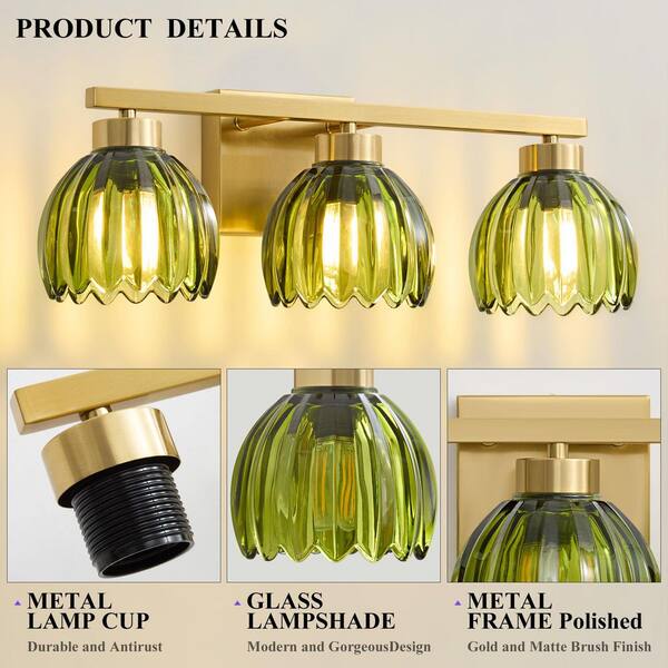 Deyidn 19.29 in. 3-Light Brushed Gold Modern Vanity Light with