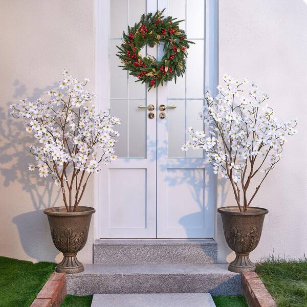DR.Planzen 4 ft. Artificial Dogwood Flowers with White Faux