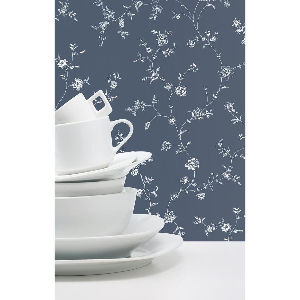 Miniatures 2 Navy Blue and White Floral Trail Wallpaper Roll