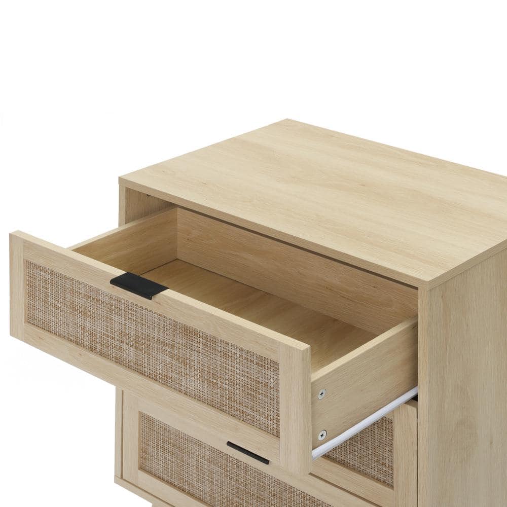 Natural Rattan and Pine 3-Drawer Accent Cabinet