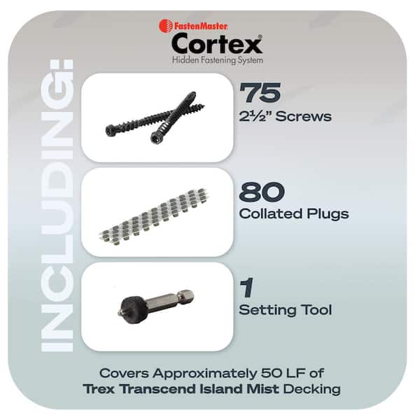 FastenMaster Collated Cortex Hidden Fastening System for Trex Transcend Decking - 2-1/2 in. screws and plugs in Island Mist (50 LF)