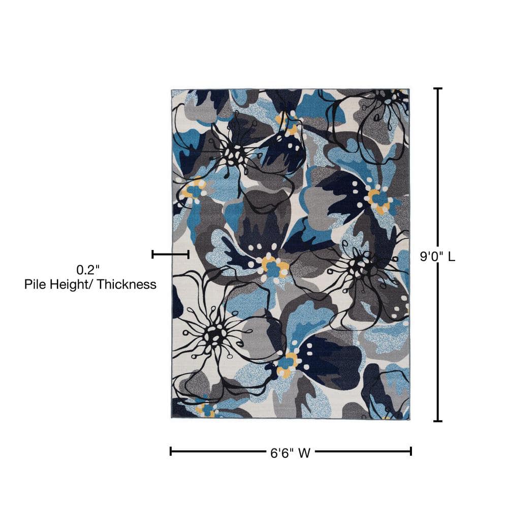 Elegant Gray Floral Tufted Rectangular Area Rug 6' x 9'