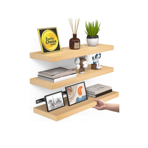 15.7 in. W x 6.7 in. D Light Oak Wood Decorative Wall Shelf,Set of 3