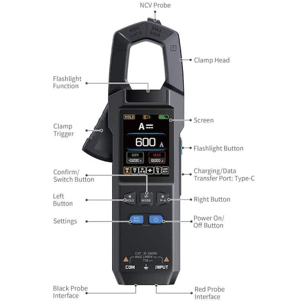 Lukyamzn Digital Clamp Meter Multimeter 9999 Counts TRMS