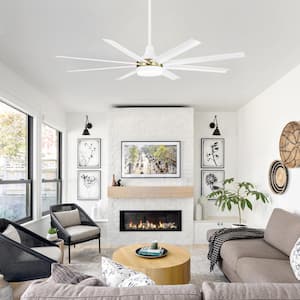 Archer 65 in. Integrated LED Indoor White and Gold Ceiling Fan with Light and Remote Control Included