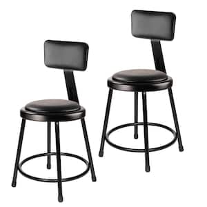 Otto 18 in Black Vinyl Padded Stool with Backrest, Metal Frame, (2-Pack)