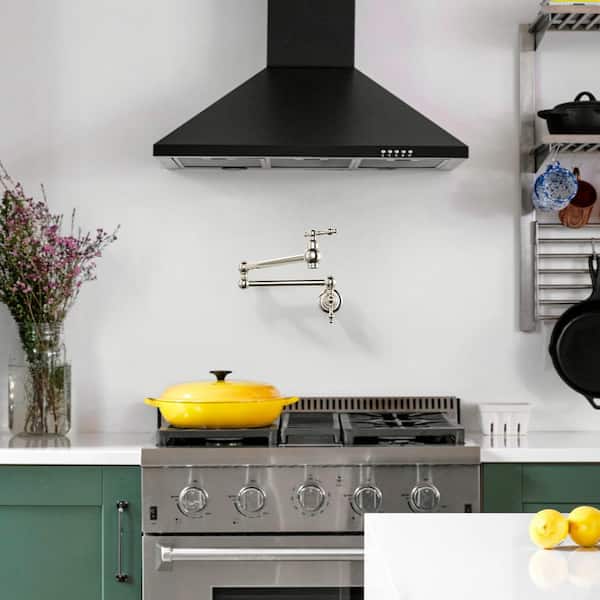 Wall Mounted Pot Filler with 2-Handles Double Joint Swing Arm in Polished Nickel