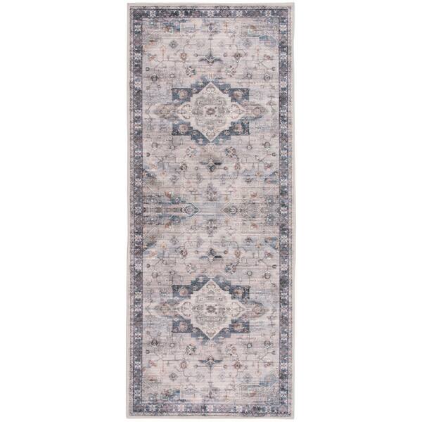 2 ft. x 5 ft. Navy/Multi Ornamental Medallion Washable Runner