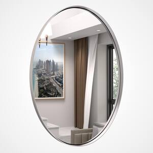 22 in. W x 30 in. H Medium Oval Iron Framed Wall Mounted Bathroom Vanity Mirror Wall Mirrors in Silver