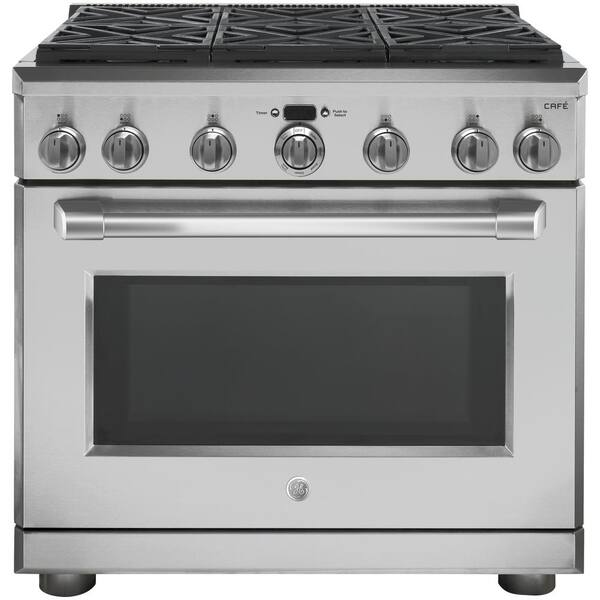 Cafe 36 in. 6.2 cu. ft. Slide-In Gas Range with Self-Cleaning Professional Convection Oven in Stainless Steel