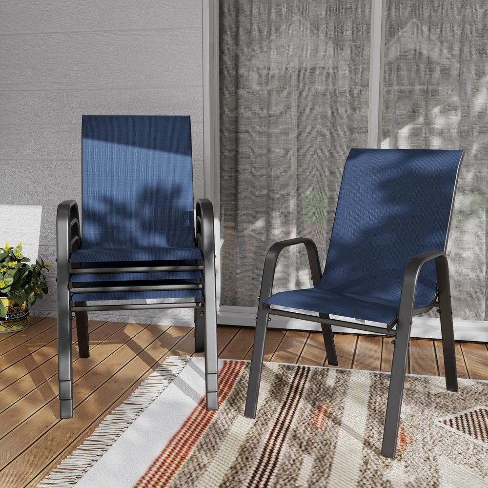 Forlen Metal Frame Stackable Patio Outdoor Dining Chairs with Navy Blue Teslin Fabric, Set of 4 price history on PriceWatchPro