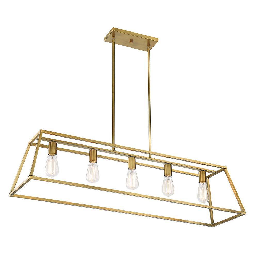 Denton Warm Brass Geometric 5-Light Linear Chandelier