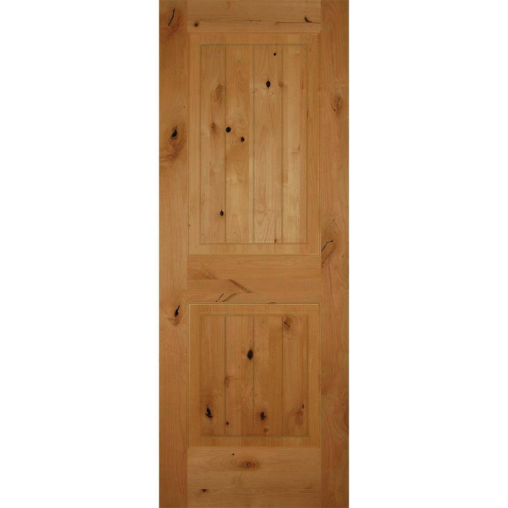 Builders Choice 30 In X 80 In Left Handed 2 Panel Square Top V Groove Solid Core Knotty Alder