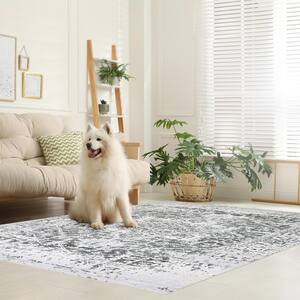 Himalayas Green Creme 5 ft. 4 in. x 8 ft. Machine Washable Modern Floral Abstract Polyester Non-Slip Backing Area Rug