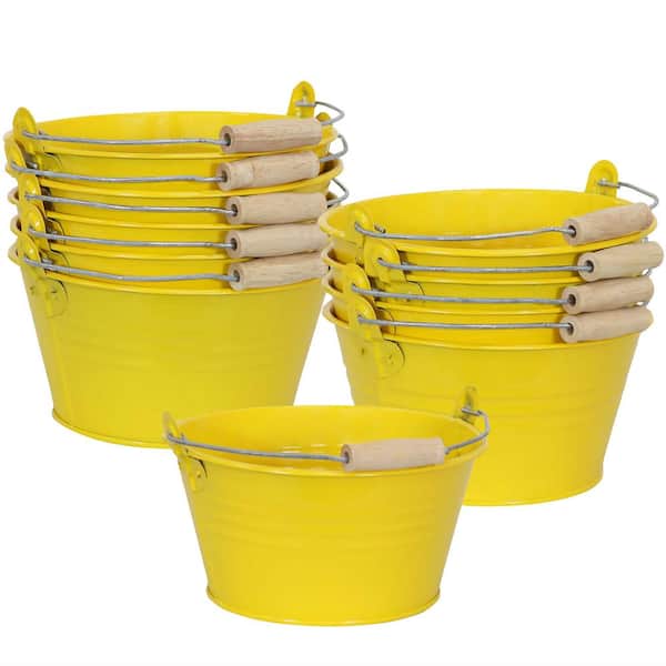 Sunnydaze Galvanized Steel Bucket Planter with Handle - Yellow - (Set of 10)