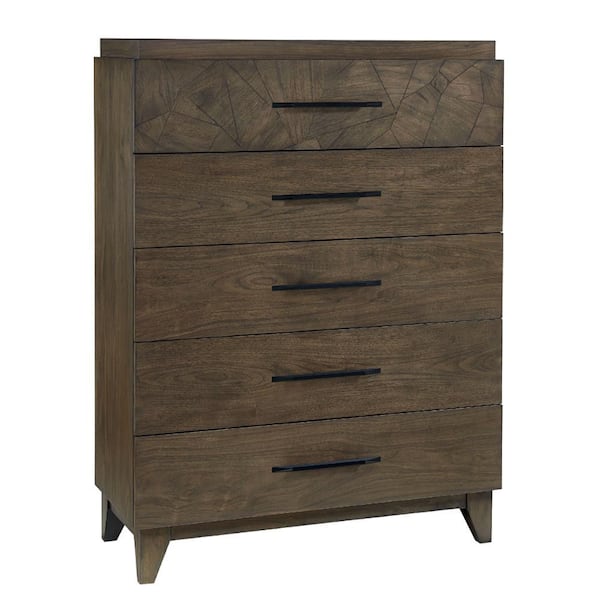 Benjara 40 in. Oat Brown 5-Drawer Tall Dresser Chest Without Mirror