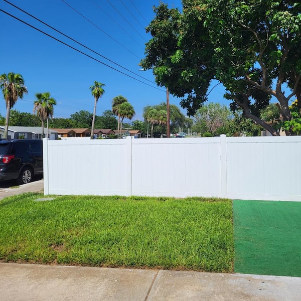 Weatherables Pembroke 4 ft. x 8 ft. White Vinyl Privacy Fence Panel Kit