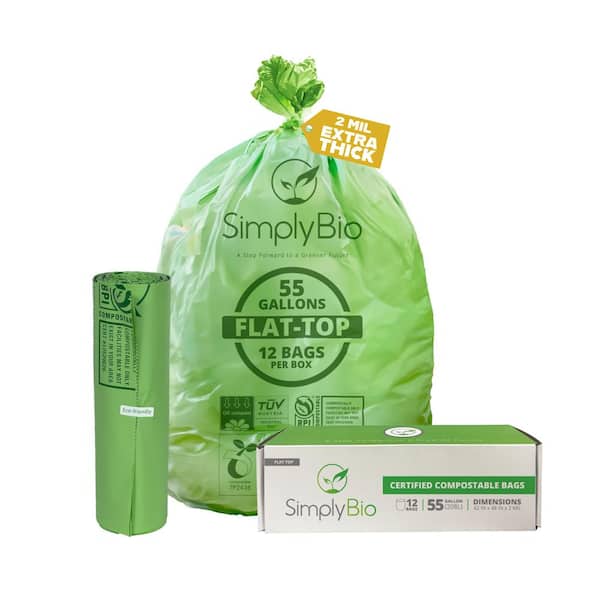 Simply Bio 55 Gal. Compostable Trash Bags, Flat Top Heavy