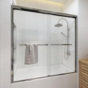 56 to 60 in. W x 58 in. H Pivot Frameless Tub Door in Chrome with Clear Glass