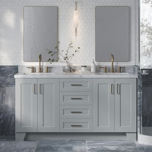 Taylor 67 in. W x 22 in. D x 36 in. H Double Sink Freestanding Bath Vanity in Grey with Carrara White Marble Top