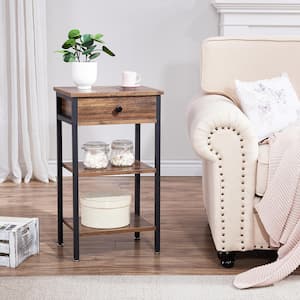 Brown Nightstand, Side, End Table with 1 Drawer, 3-Tier Slim Bedside Table 15.7 in. L x 11.8 in. W x 27.6 in. H