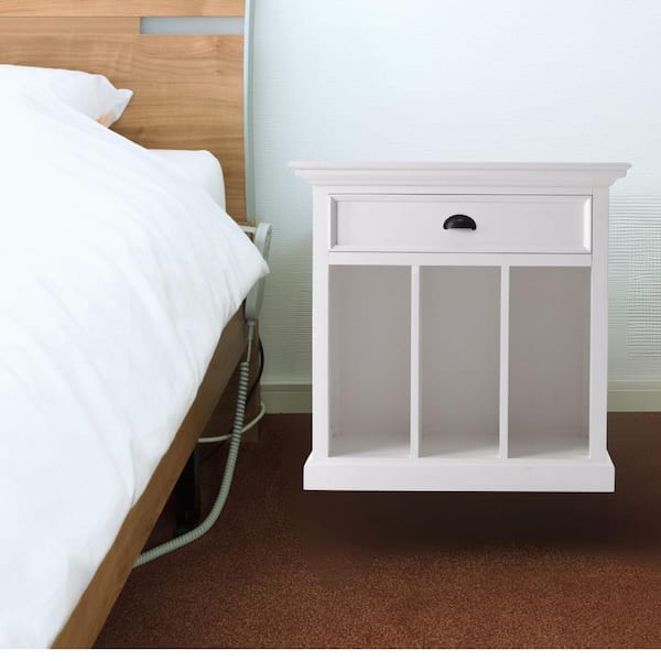 HomeRoots Amelia 1 -Drawer Classic White Nightstand [ 31.1 in. H X 31.89 in. W X 16.93 in. D ]