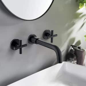2 Cross Handle Wall-Mount Bathroom Faucet in Matte Black