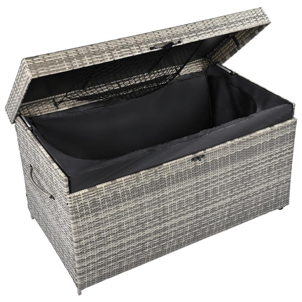 200 Gal. 58.7 in. Grey Wicker Rattan Outdoor Large Storage Deck Box with Wh