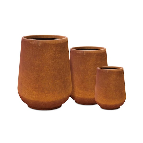KANTE 26.5, 20 and 13.1 in. H Round Iron Oxide Concrete Tall Planters (Set of 3), Outdoor Indoor Large Planter Pots