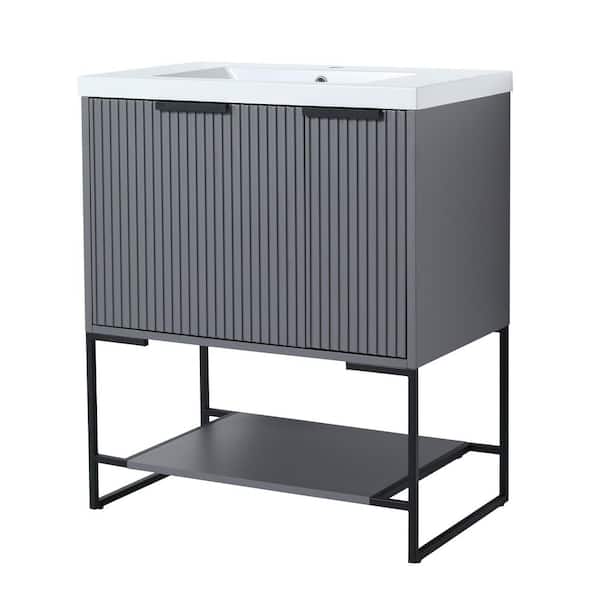 Unbranded 29.50 in. W x 18.1 in. D x 35.00 in. H Freestanding Bath Vanity in Rock Gray with Resin Vanity Top with White Basin