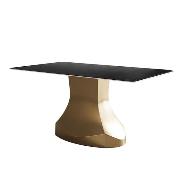 Monland Modern Rectangle Black Lauren Blackstone Tabletop 78.74 in. Titanium Stainless Steel Pedestal Dining Table (10 Seats)
