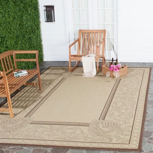 Courtyard Natural/Chocolate 7 ft. x 7 ft. Square Border Indoor/Outdoor Patio  Area Rug