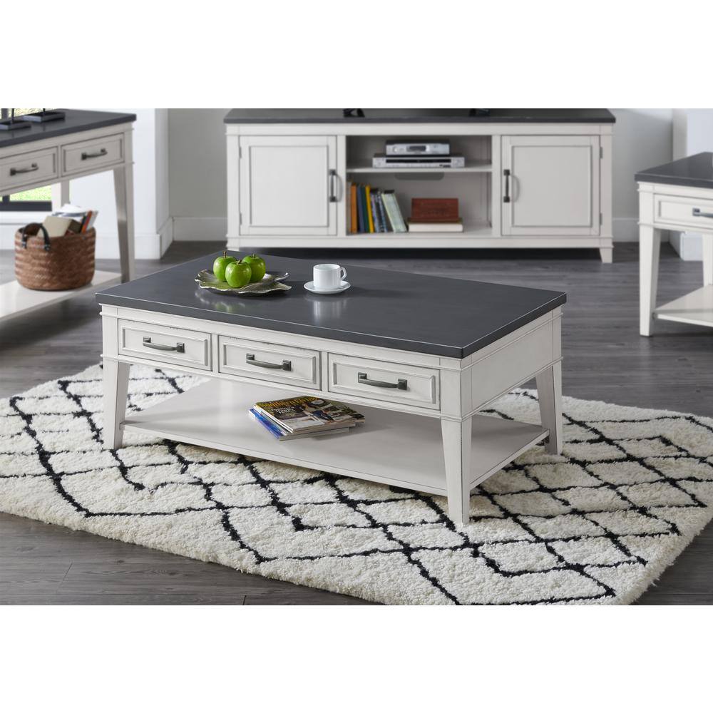 Antique White and Grey Rectangular Wood Coffee Table with Storage