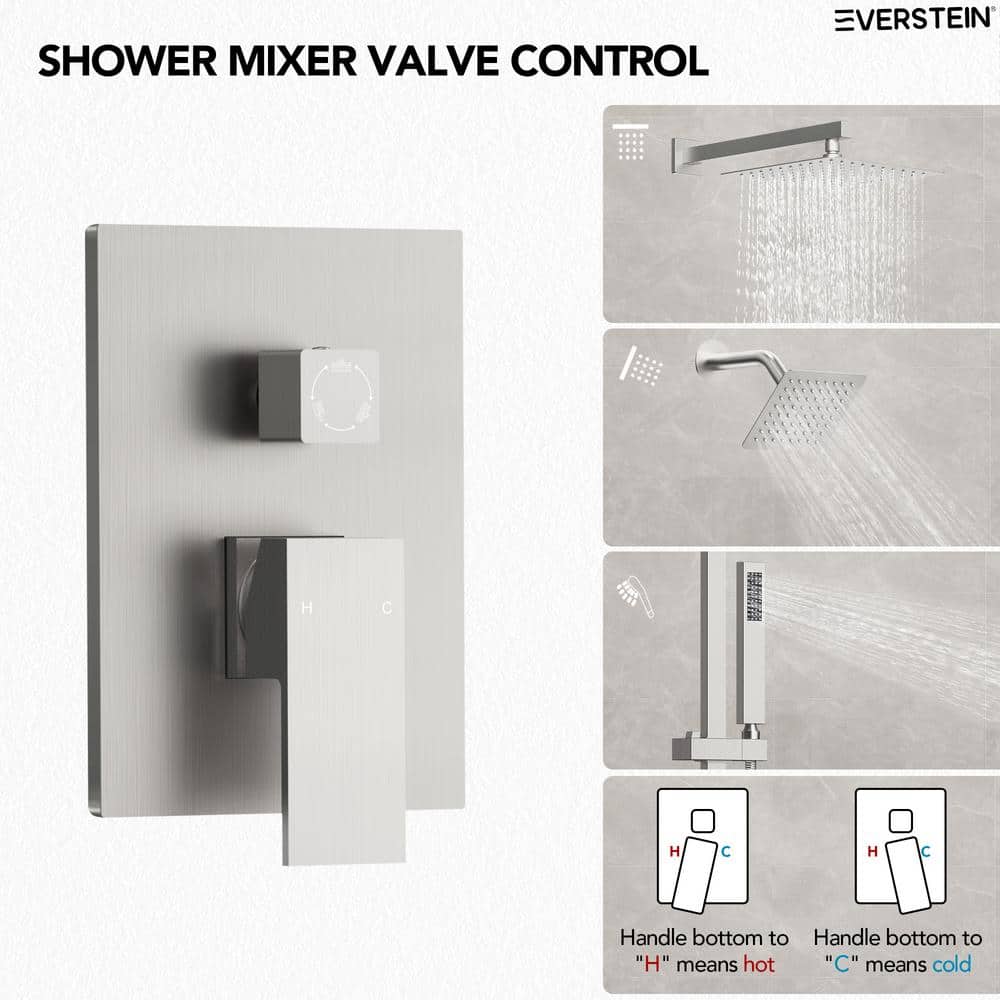 Brushed Nickel Dual Rainfall Shower System with Handheld Spray