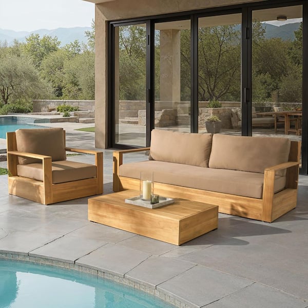 Kauai Brazilian Teak Outdoor Lounge Chair with Brown Cushion