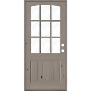 32 in. x 96 in. Knotty Alder Left-Hand/Inswing 9-Lite Arch Top Clear Glass Grey Stain Wood Prehung Front Door