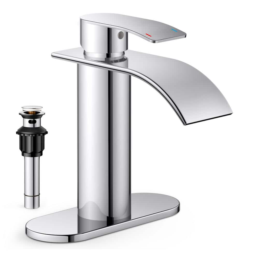 Chrome Single Handle Waterfall Bathroom Faucet with Pop-Up Drain