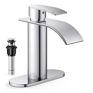 Waterfall Bathroom Faucet Single Handle Bathroom Sink Faucet Chrome 1-Hole or 3-Hole