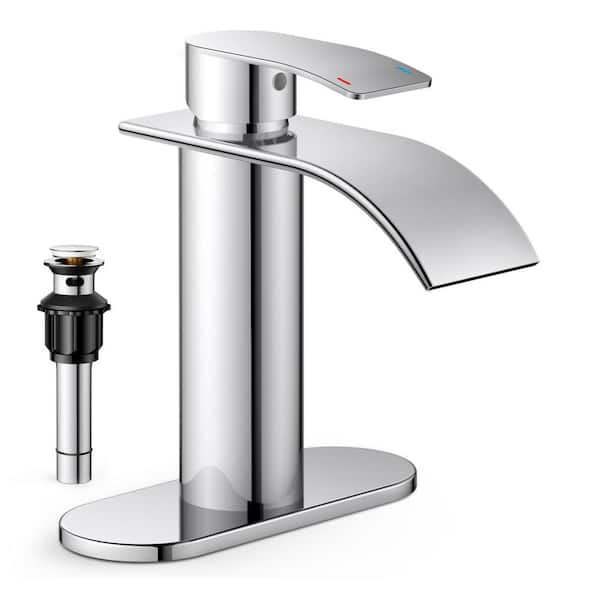 FORIOUS Waterfall Bathroom Faucet Single Handle Bathroom Sink Faucet Chrome 1-Hole or 3-Hole