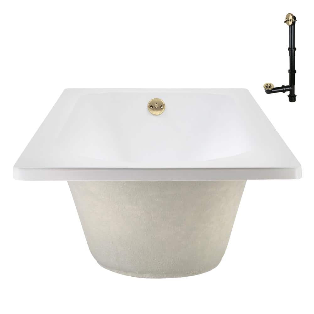 72" x 36" Glossy White Acrylic Soaking Drop-In Bathtub with Polished Brass Drain