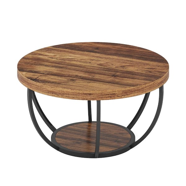 Tribesigns Cans 31.5 in. Rustic Brown Round Wood Coffee Table Accent Center Table with Storage Shelf for Living Room